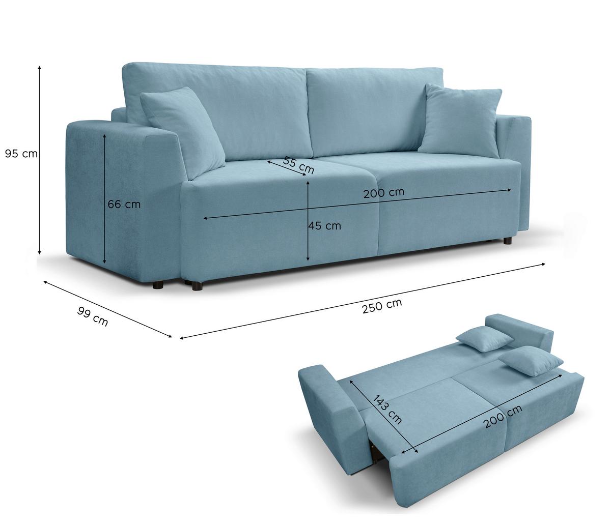 Schlafsofa Point Hellblau B: 250cm - Schwarz/Hellblau, Basics, Holz/Textil (250/95/99cm) - MID.YOU