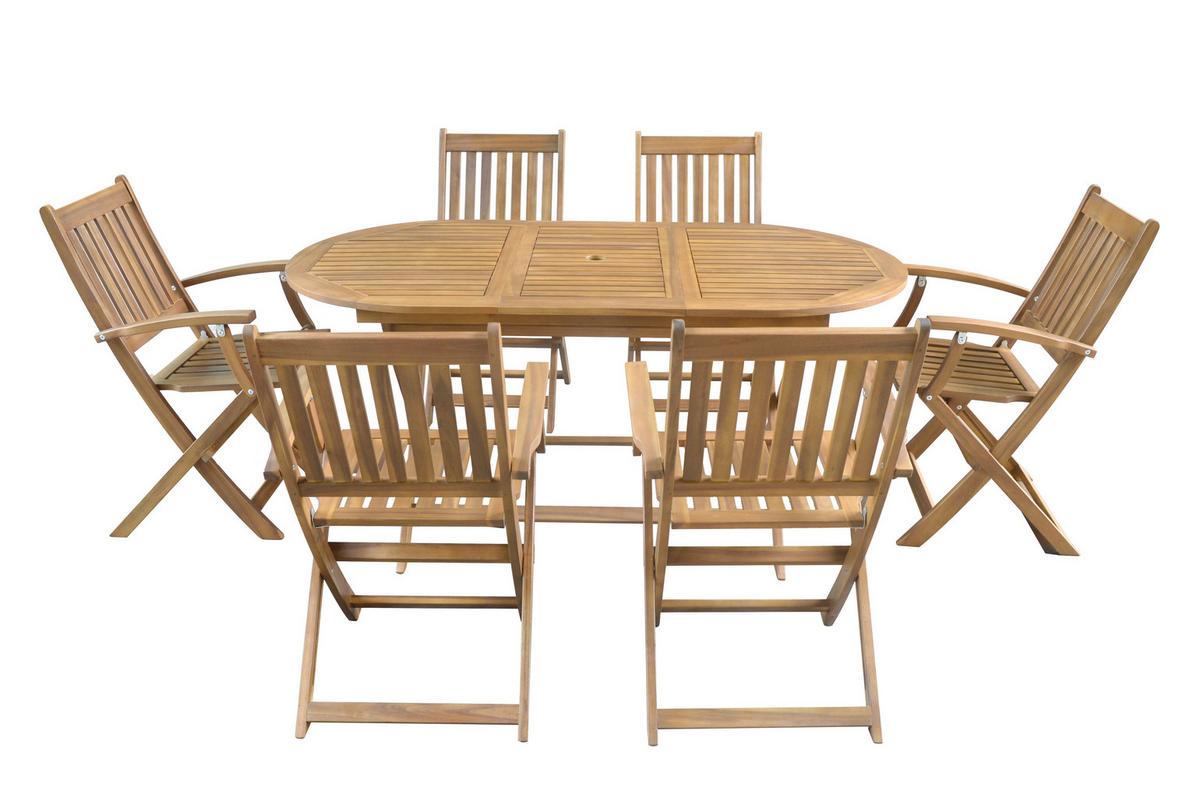 Sitzgruppe Boston 7-teilig, aus Akazienholz - Akaziefarben, Basics, Holz (160/85/74cm)