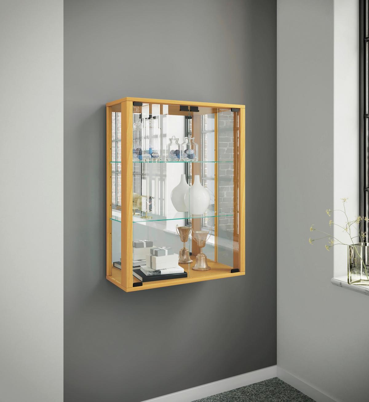 Hängevitrine Udina Buchefarben B: 60 Cm - Buchefarben/Schwarz, MODERN, Glas/Holzwerkstoff (60/80/25cm) - MID.YOU