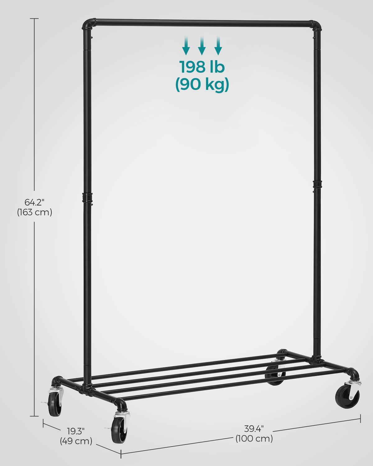 Kleiderwagen Schwarz B: 100 cm - Schwarz, Basics, Kunststoff/Metall (100/163/50cm)