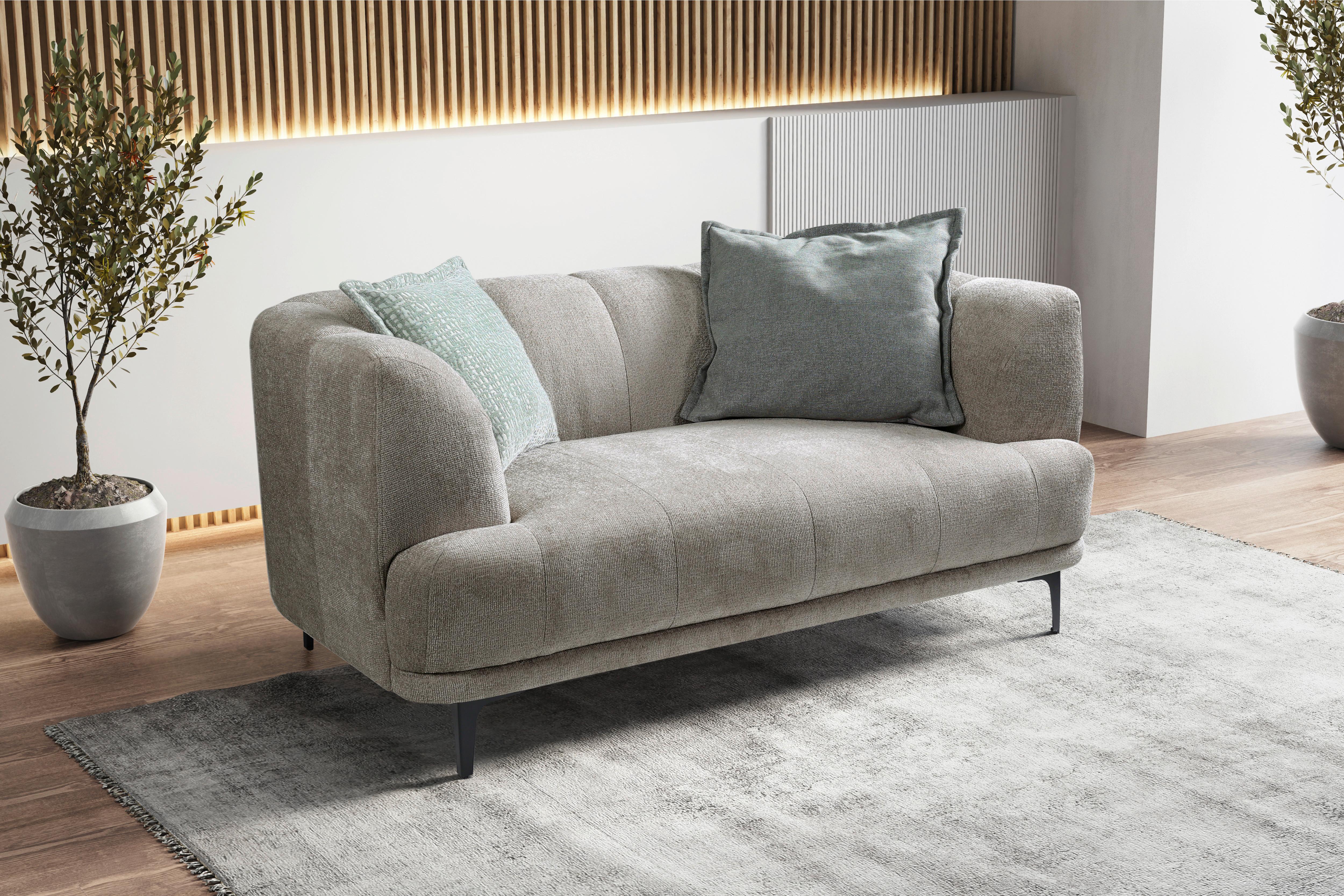 2-Sitzer-Sofa Lou Graubraun, 166 cm - Graubraun/Schwarz, Design, Textil (166/77/106cm) - MID.YOU