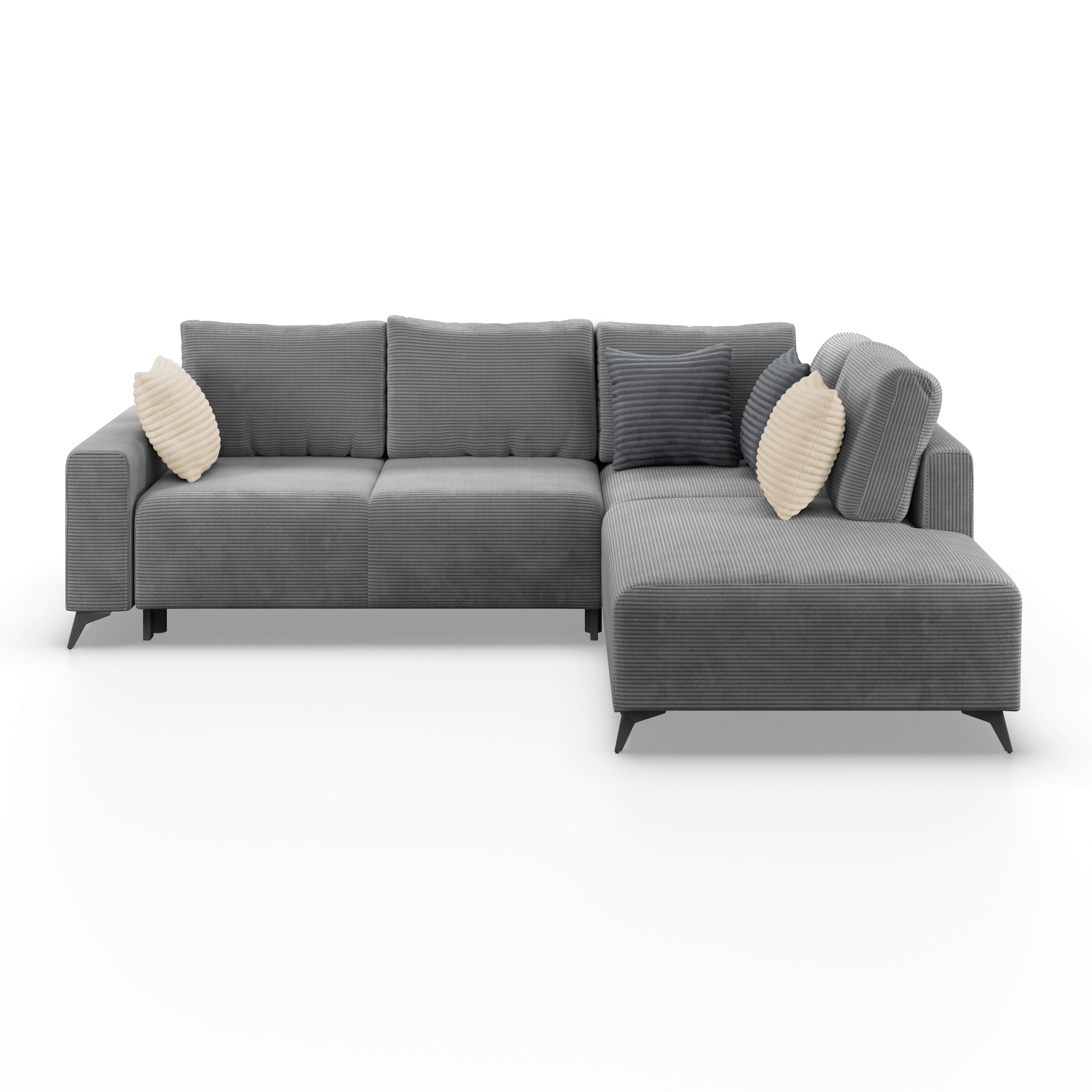 Ecksofa Mit Schlaffunktion Lincoln Grau Cord 270x212 Cm - Schwarz/Grau, MODERN, Textil (270/212cm)