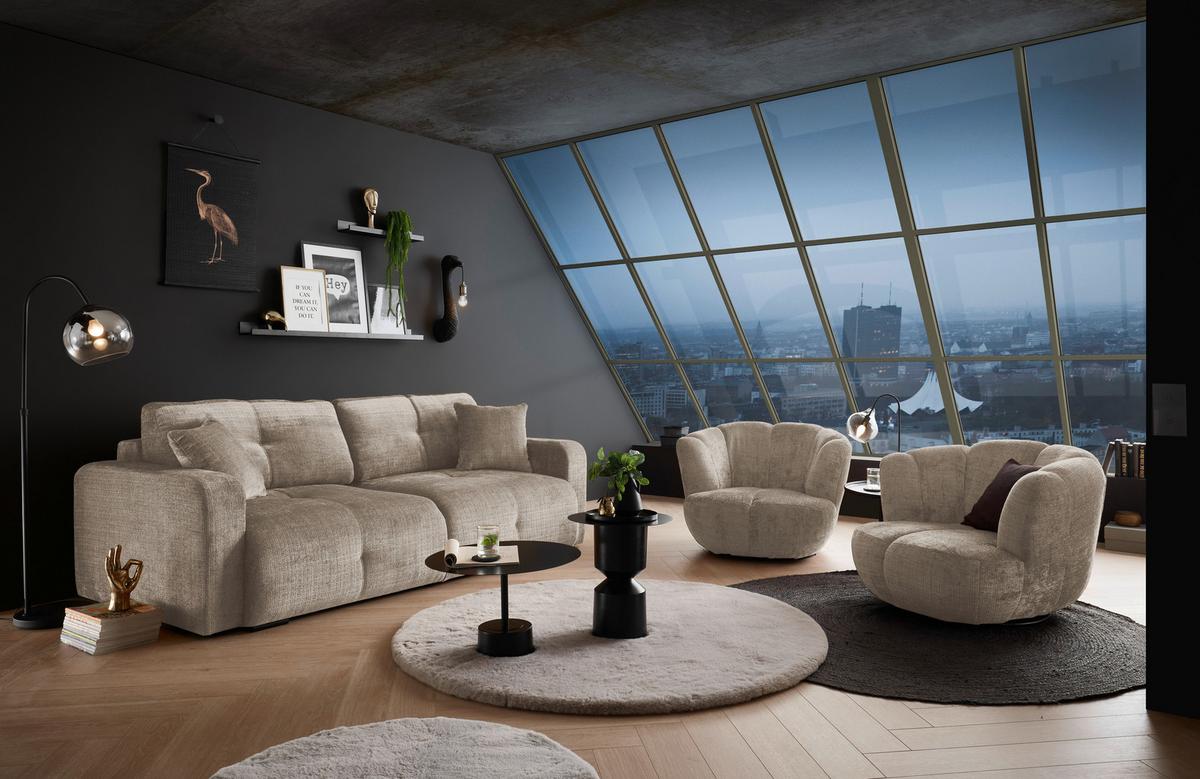 Schlafsofa Bullet Taupe B: 235 Cm - Taupe/Schwarz, KONVENTIONELL, Textil (235/88/120cm) - MID.YOU