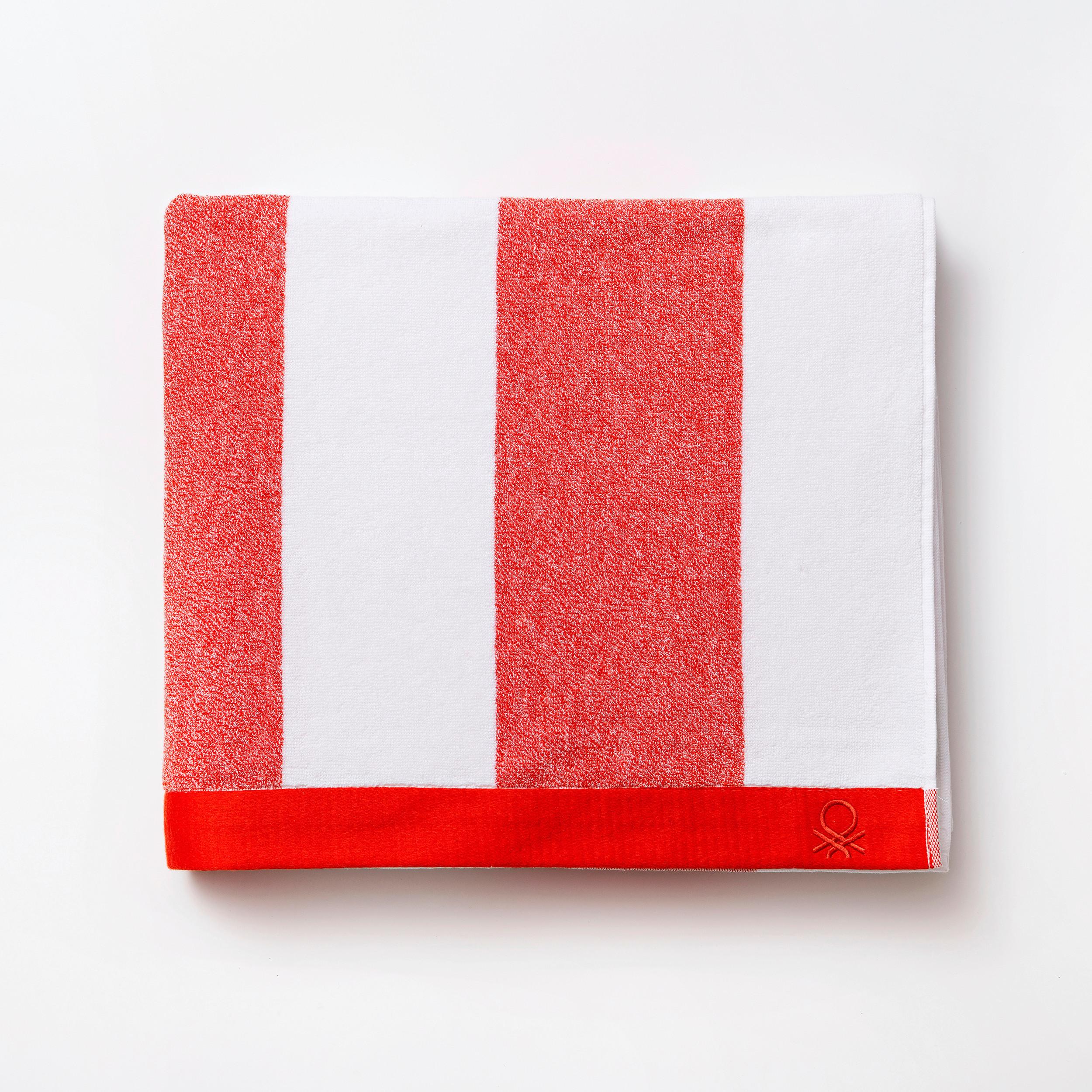 Strandtuch Baumwolle Rot/Weiss 90x160 cm - Rot/Weiß, Basics, Textil (90/160/1,5cm) - Benetton