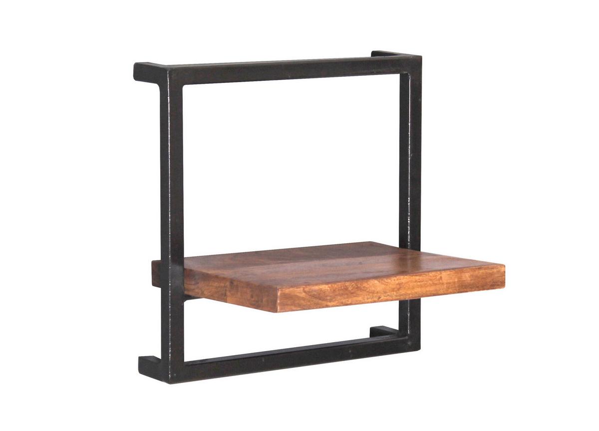 Wandregalset 3-tlg Mangoholz B: 65cm - Schwarz/Naturfarben, Design, Holz/Metall (65/75/25cm) - MID.YOU