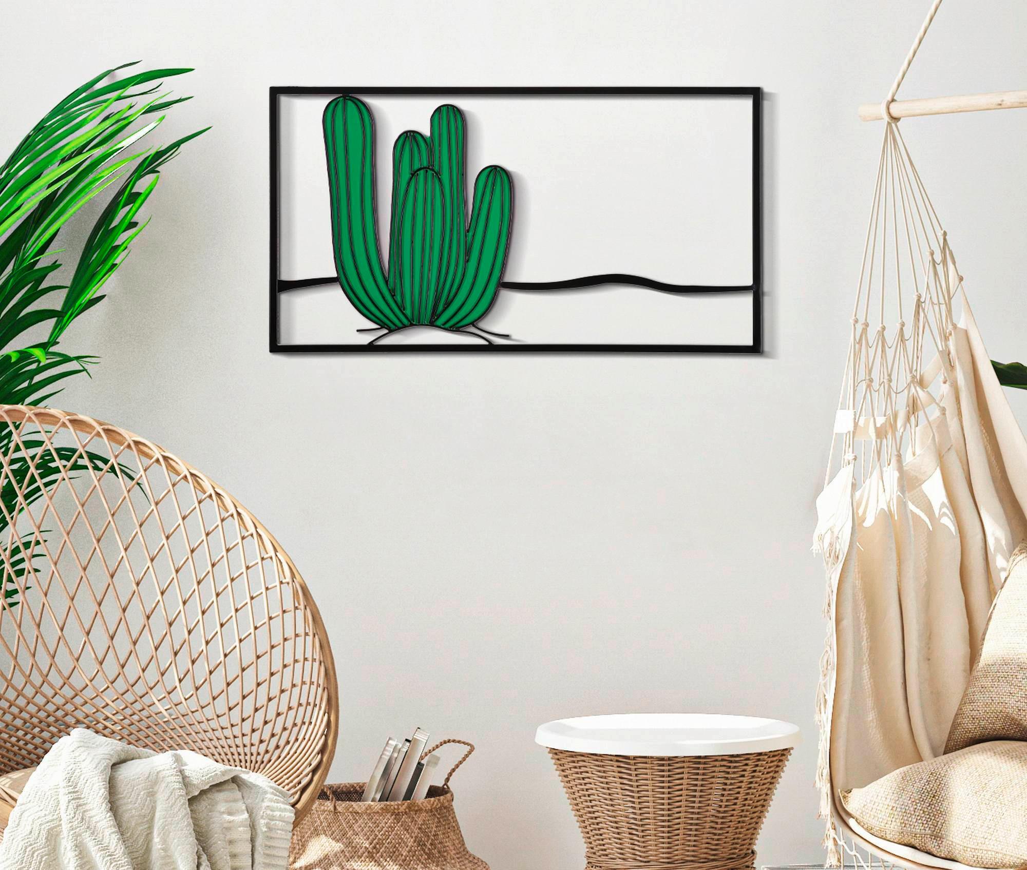 Wanddeko Cactus Grün, Schwarz B: 60 cm - Schwarz/Grün, Basics, Metall (60/33/1.30cm)