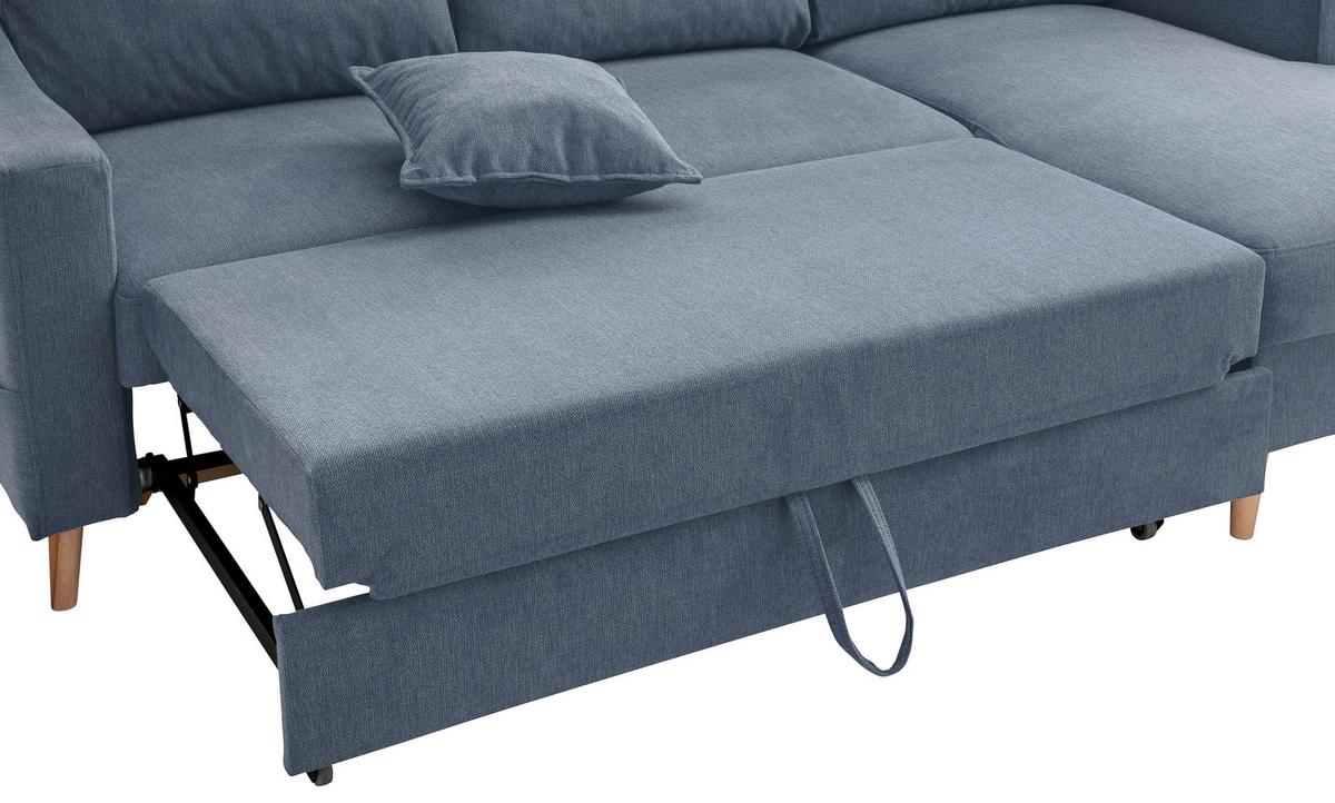 Ecksofa  mit Schlaffunktion Valentina mit Kissen Blau - Blau/Naturfarben, KONVENTIONELL, Textil (228/150cm) - P & B