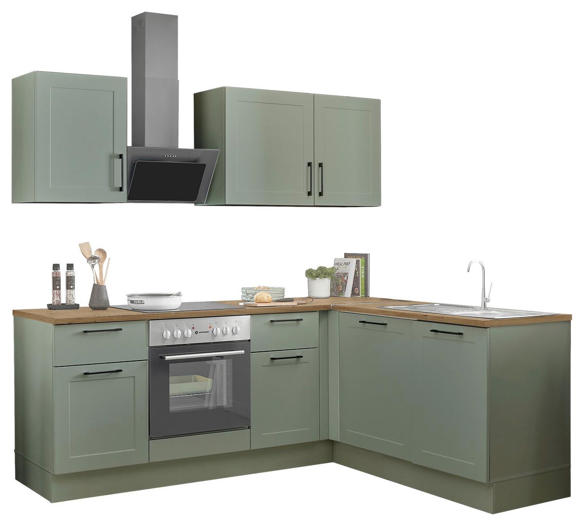 Eckküche Marseille Grün/eiche Dekor S: 220x175 Cm - Eiche Artisan/Grün, Design, Holzwerkstoff (220/175cm) - MID.YOU