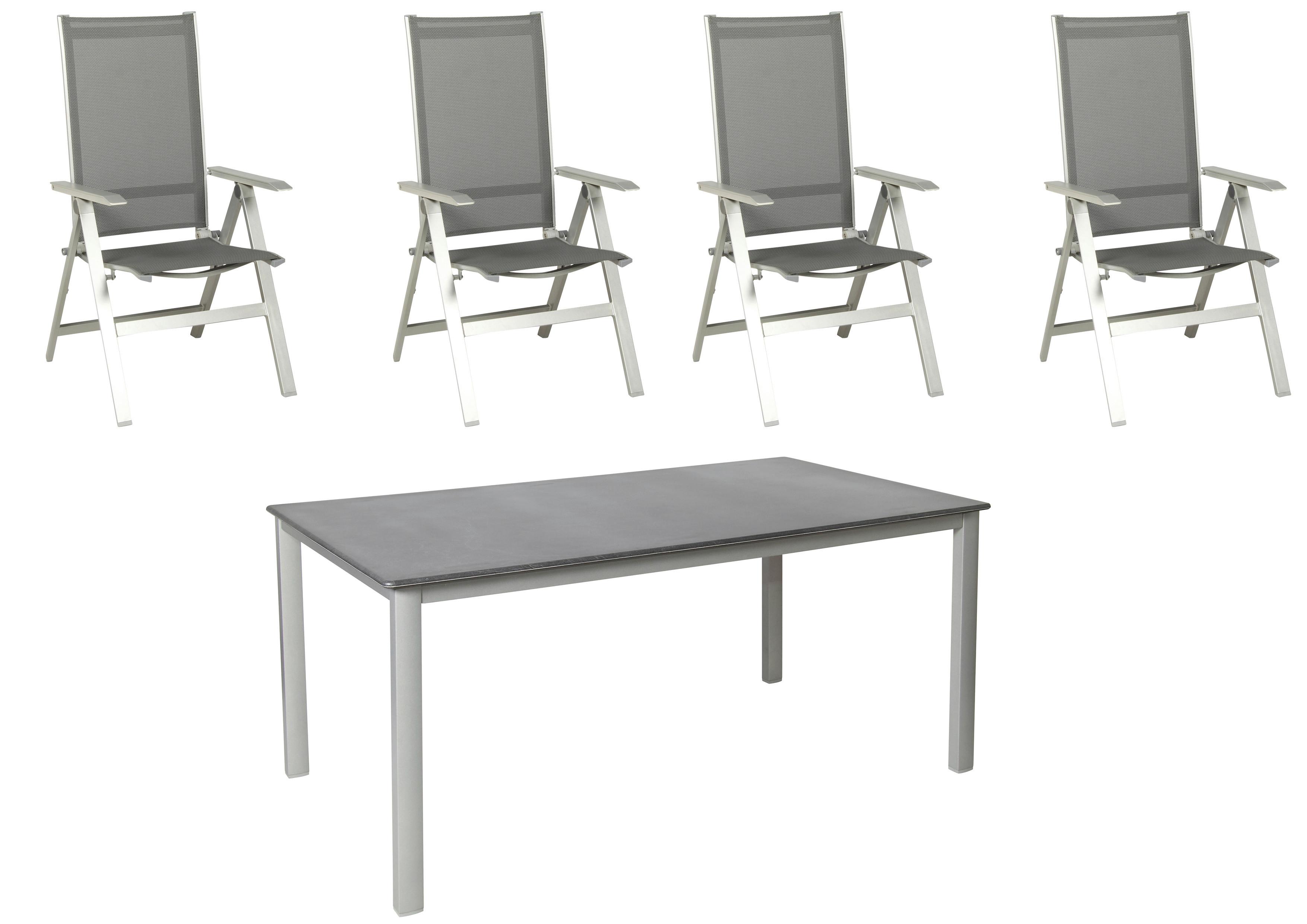 Gartengarnitur 5-tlg. Urban Aluminium / Textil - Platinfarben/Schieferfarben, Basics, Holzwerkstoff/Textil (160/90/72cm) - Acamp