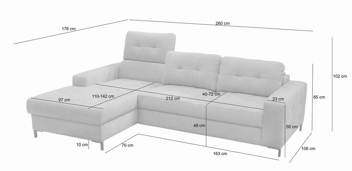 Ecksofa Bonito, Hellgrau Schenkel: 176x255 cm - Hellgrau/Schwarz, Design, Textil (176/260cm) - Livetastic