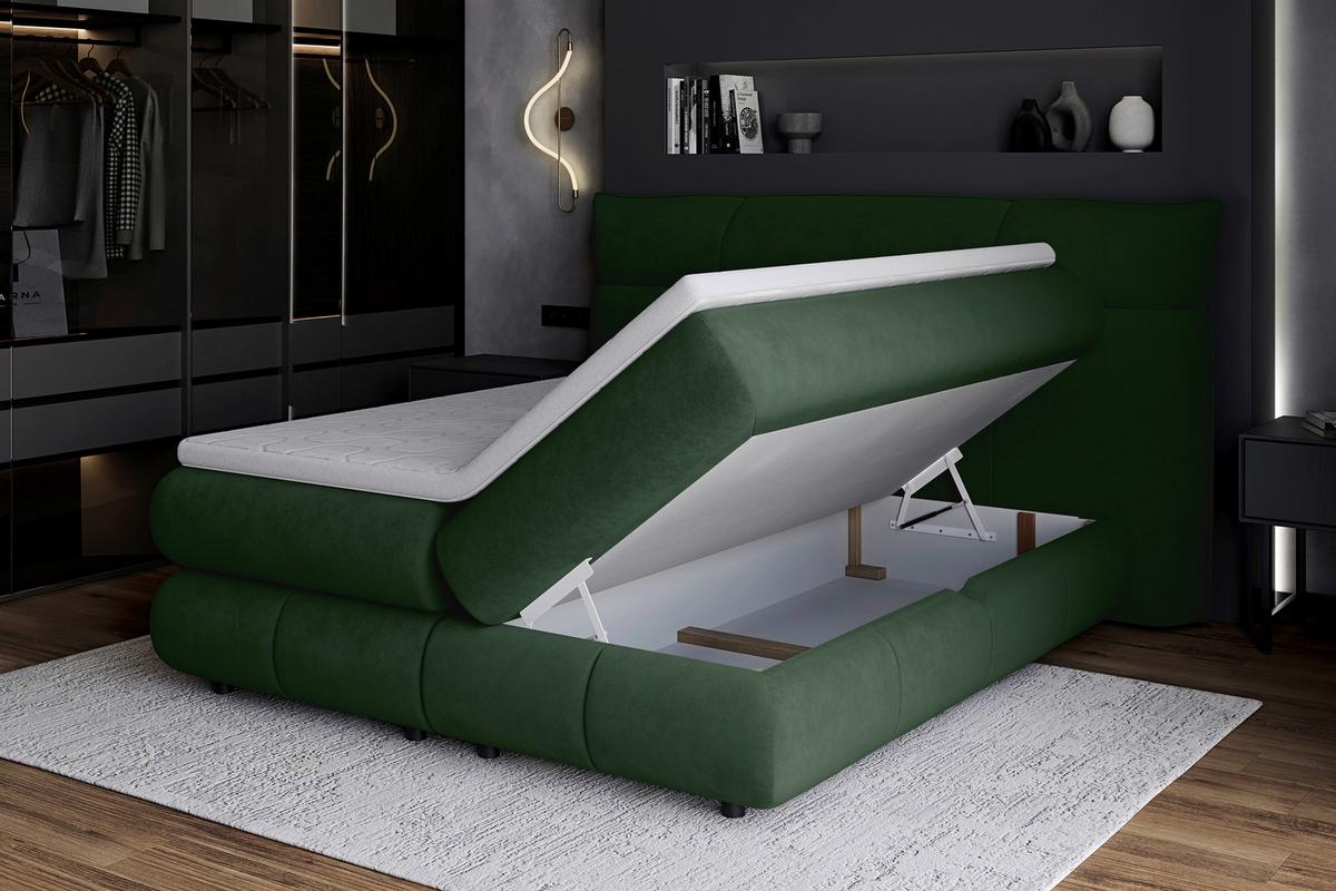 Boxspringbett Carmelo Dunkelgrün 160x200 cm H4 - Dunkelgrün/Schwarz, Trend, Textil (160/200cm)