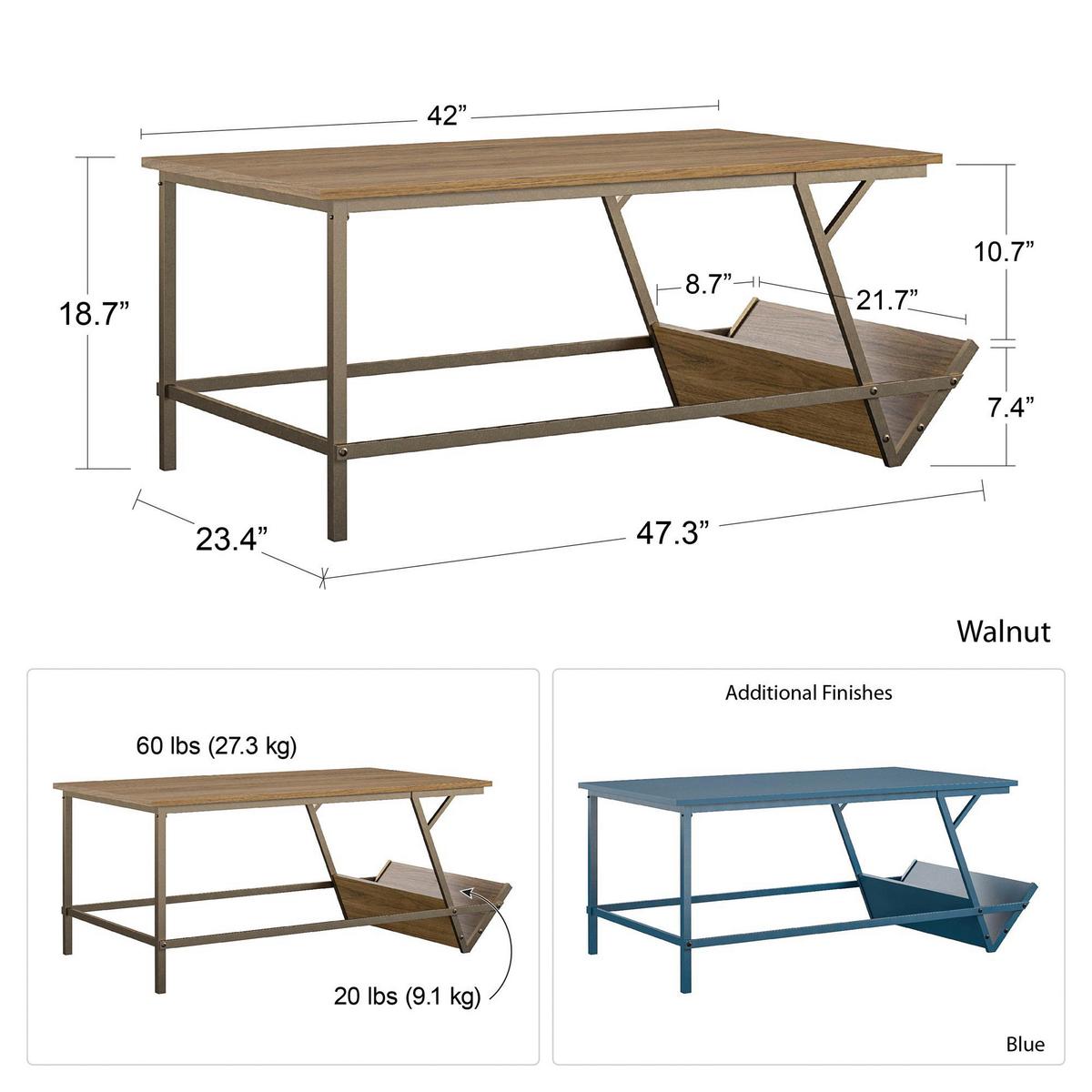 Couchtisch Looki Mit Ablagefach Walnussfarben - Messingfarben/Walnussfarben, Design, Holzwerkstoff/Metall (105/47/58cm) - MID.YOU