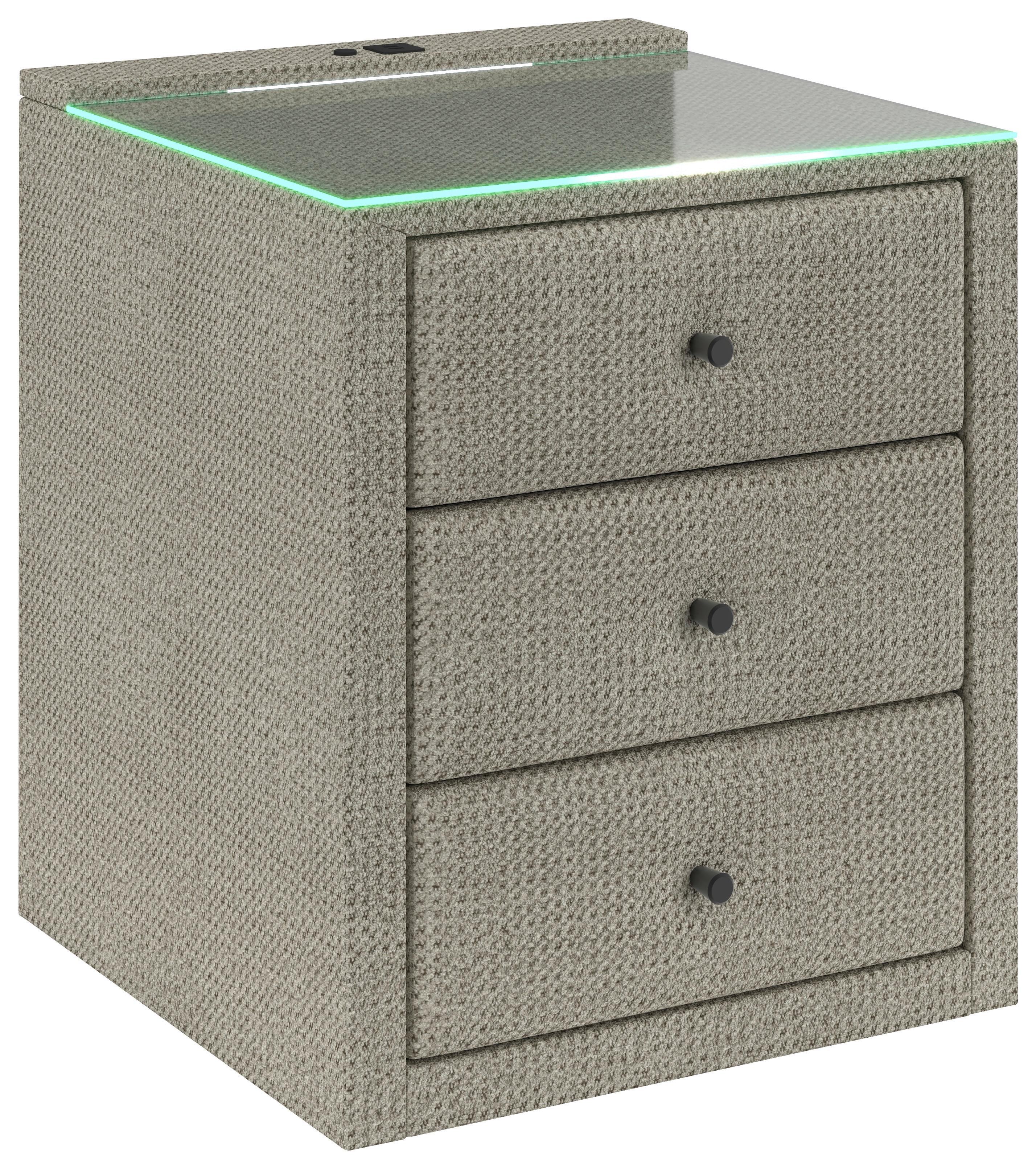 Nachtkästchen Brisbane I inkl. USB-Anschluss B: 49,5cm - Champagner, Trend, Glas/Holzwerkstoff (49,5/56,5/46cm) - Sembella