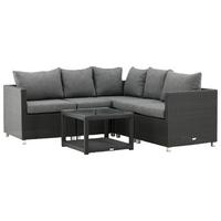 Loungegarnitur Vamos - Schwarz/Grau, KONVENTIONELL, Glas/Kunststoff - Gardenson