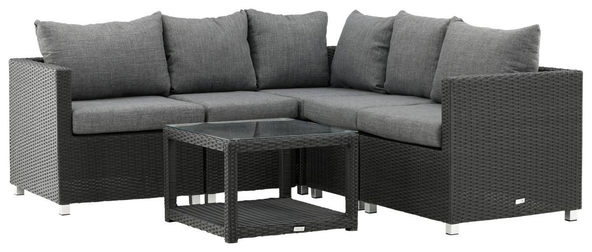 Loungegarnitur Vamos - Schwarz/Grau, KONVENTIONELL, Glas/Kunststoff - Gardenson