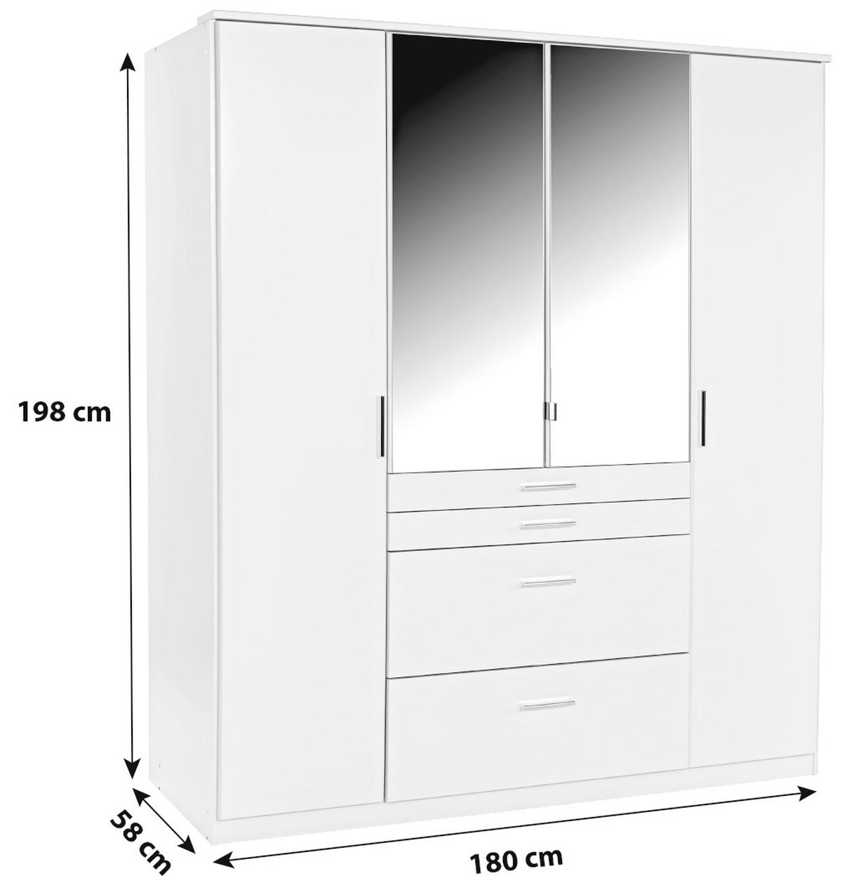 Kleiderschrank Mit Spiegel 180cm Aachen, Alpinweiß - Weiß, KONVENTIONELL, Holzwerkstoff (180/198/58cm)