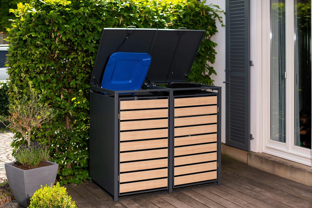 Mülltonnenbox Mülltonnenbox 2-Fach 240 Liter - Anthrazit/Naturfarben, Basics, Metall (80/116/132cm)