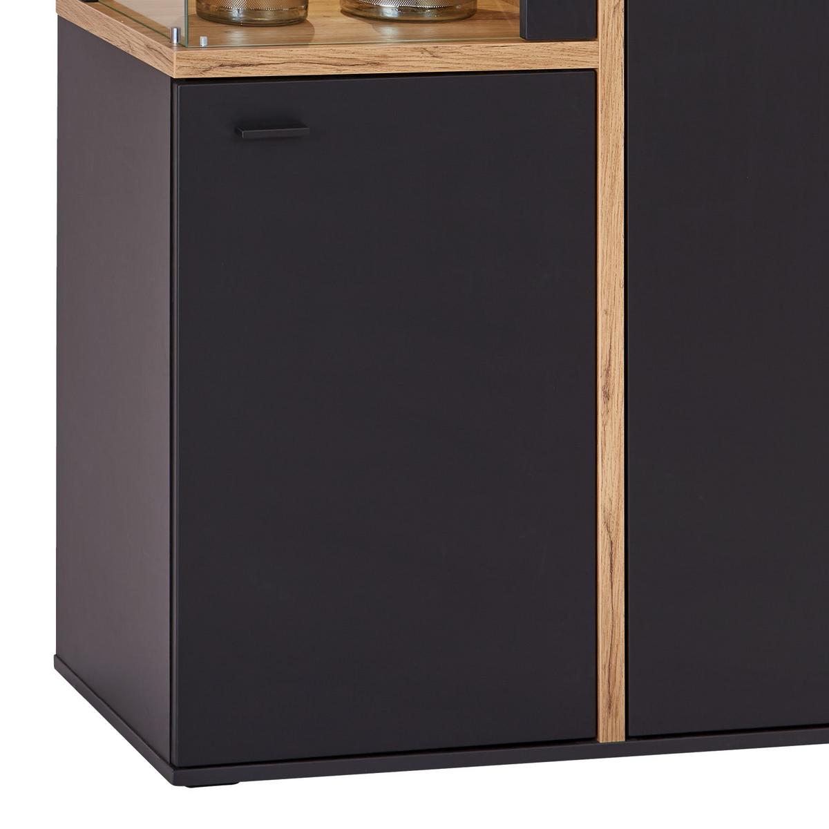 Vitrine Miron B: 86,7 cm Schwarz/Flagstaff Eiche - MODERN, Glas/Holzwerkstoff (86,7/200,6/41,6cm)