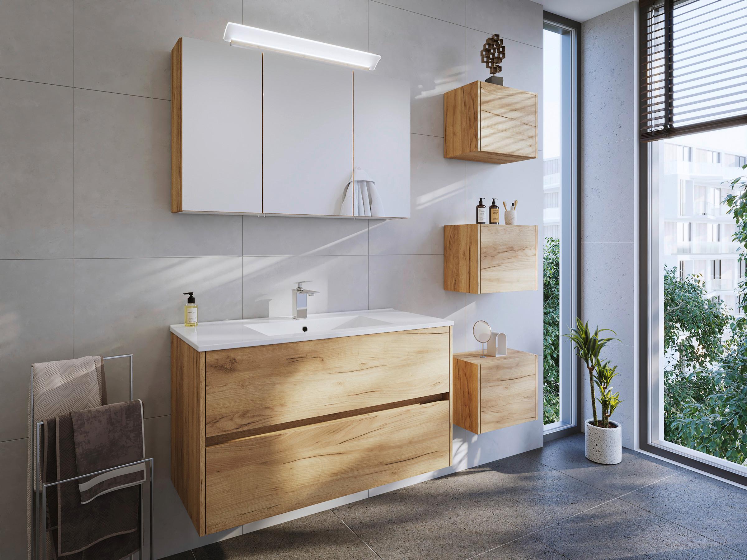 BADEZIMMER Limes, Eichefarben B: 100 cm - Eichefarben/Weiß, Basics, Keramik/Holzwerkstoff (100cm) - MID.YOU