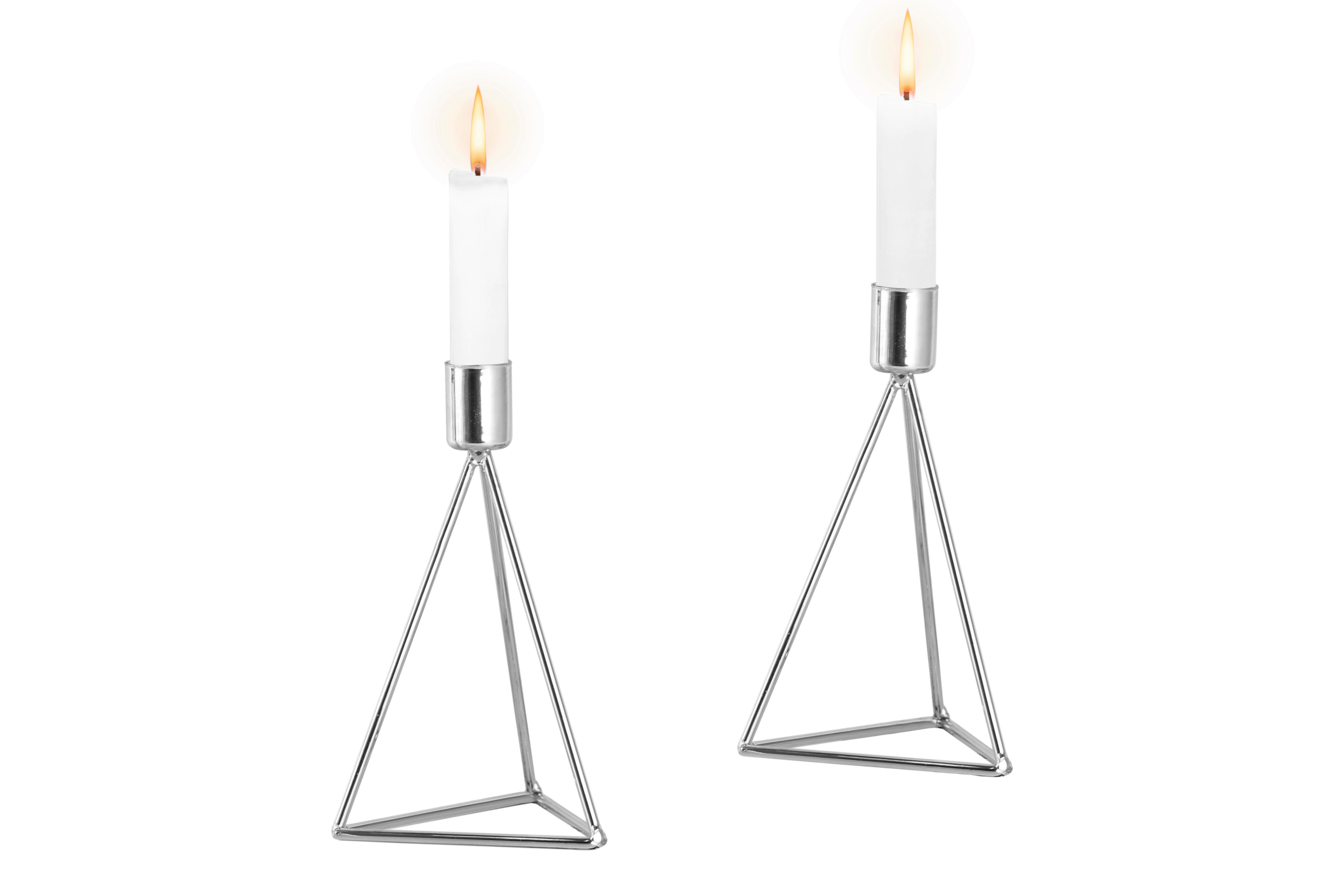 Kerzenständer-Set Eisen für Stabkerzen 2-teilig - Silberfarben, Basics, Metall (9,5/16,5cm) - Echtwerk