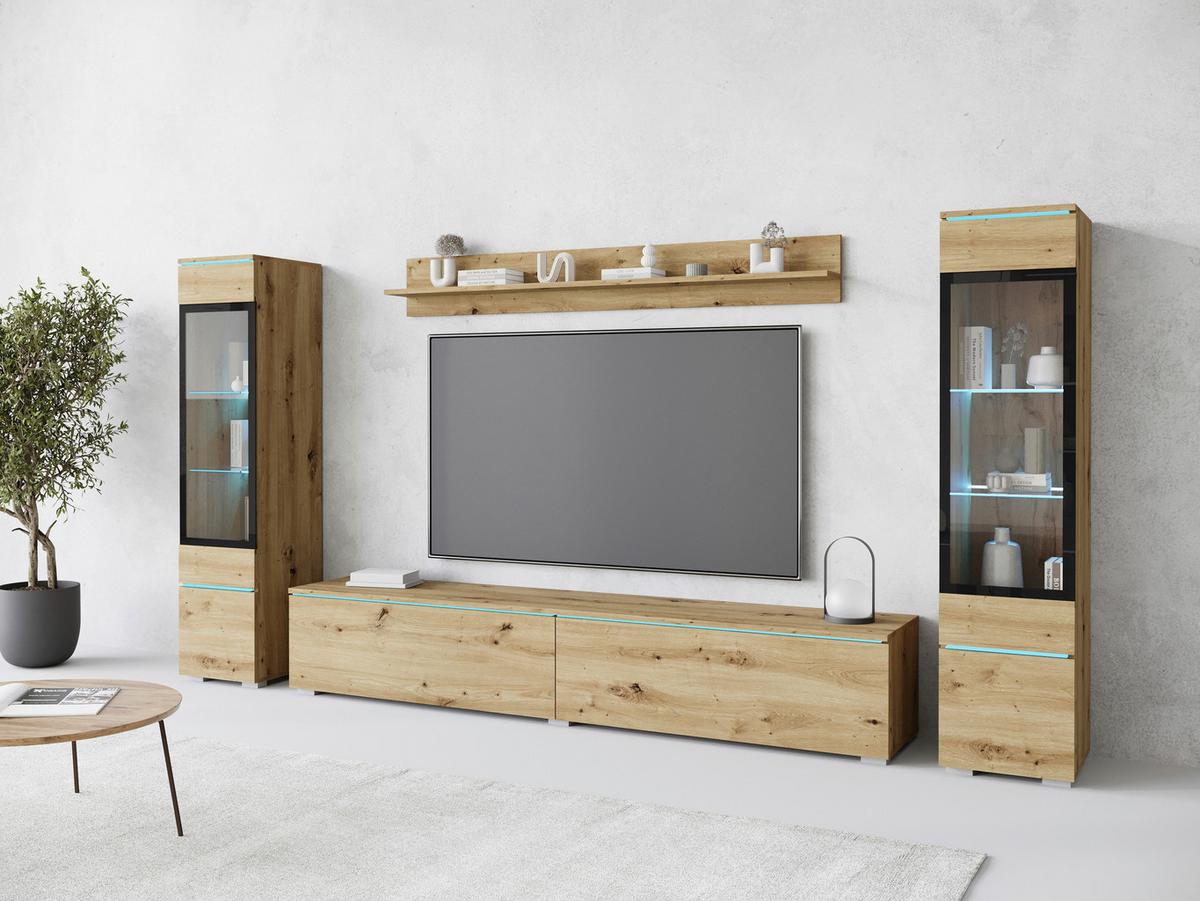 Obývací stěna VERA II dub Artisan - šedá/dub artisan, Basics, kompozitní dřevo/plast (240/130/33cm) - Livetastic