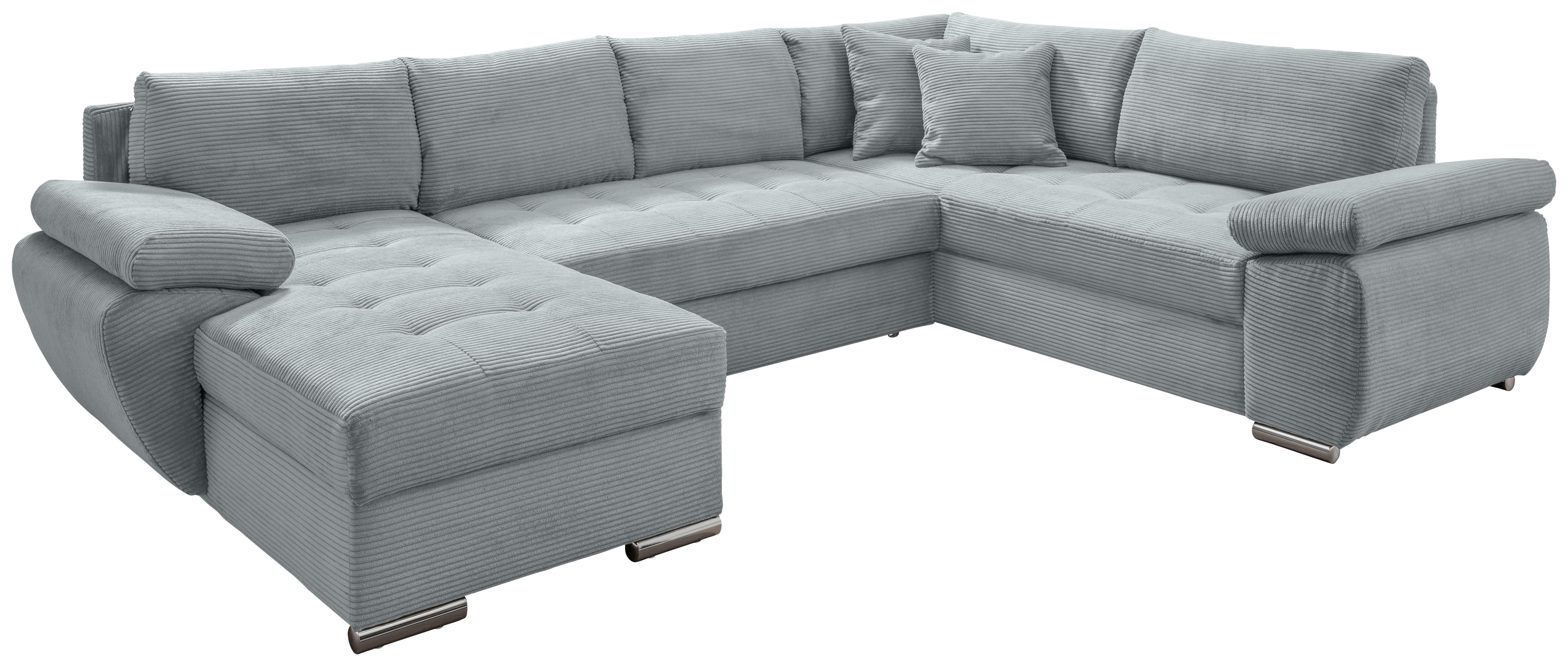 Wohnlandschaft Terana mit Schlaffunktion, Hellblau - Chromfarben/Hellblau, KONVENTIONELL, Textil (157/305/219cm) - Livetastic