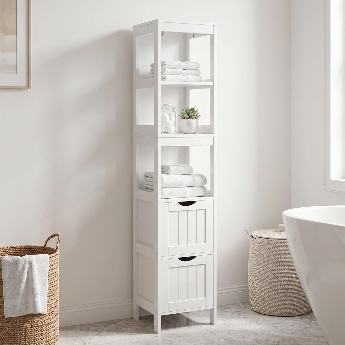 Badezimmerregal BxH 30x141,5 cm - Weiß, Trend, Holzwerkstoff (30/141.5/30cm) - MID.YOU