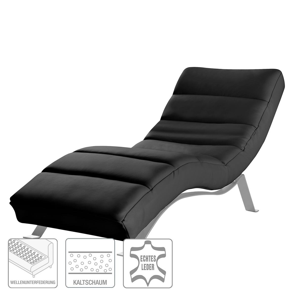 Relaxliege Swing Silver Schwarz B: 65 cm - Silberfarben/Schwarz, Design, Leder (65/65-95/171cm) - Livetastic