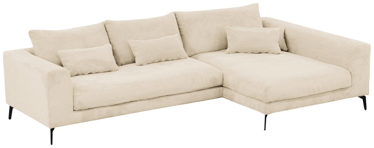 Ecksofa Berlin Cord Creme 313x172 cm - Creme/Schwarz, Design, Textil (313/172cm) - Livetastic