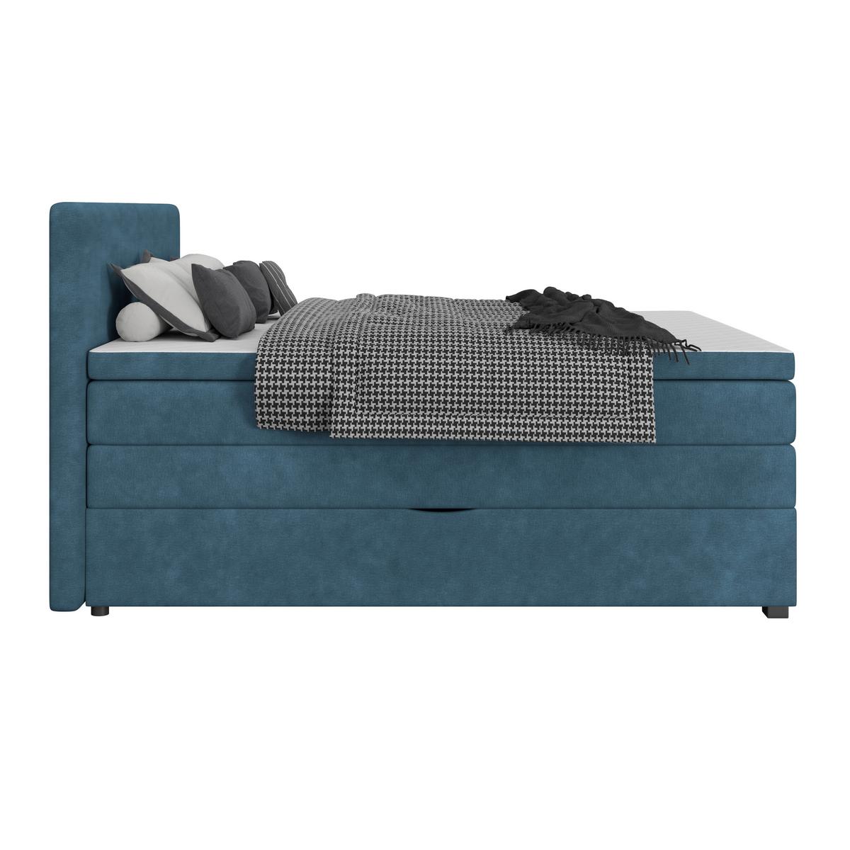 Boxspringbett mit Topper & Bettkasten 200x200 Lauro - Blau/Schwarz, Trend, Textil (200/200cm)