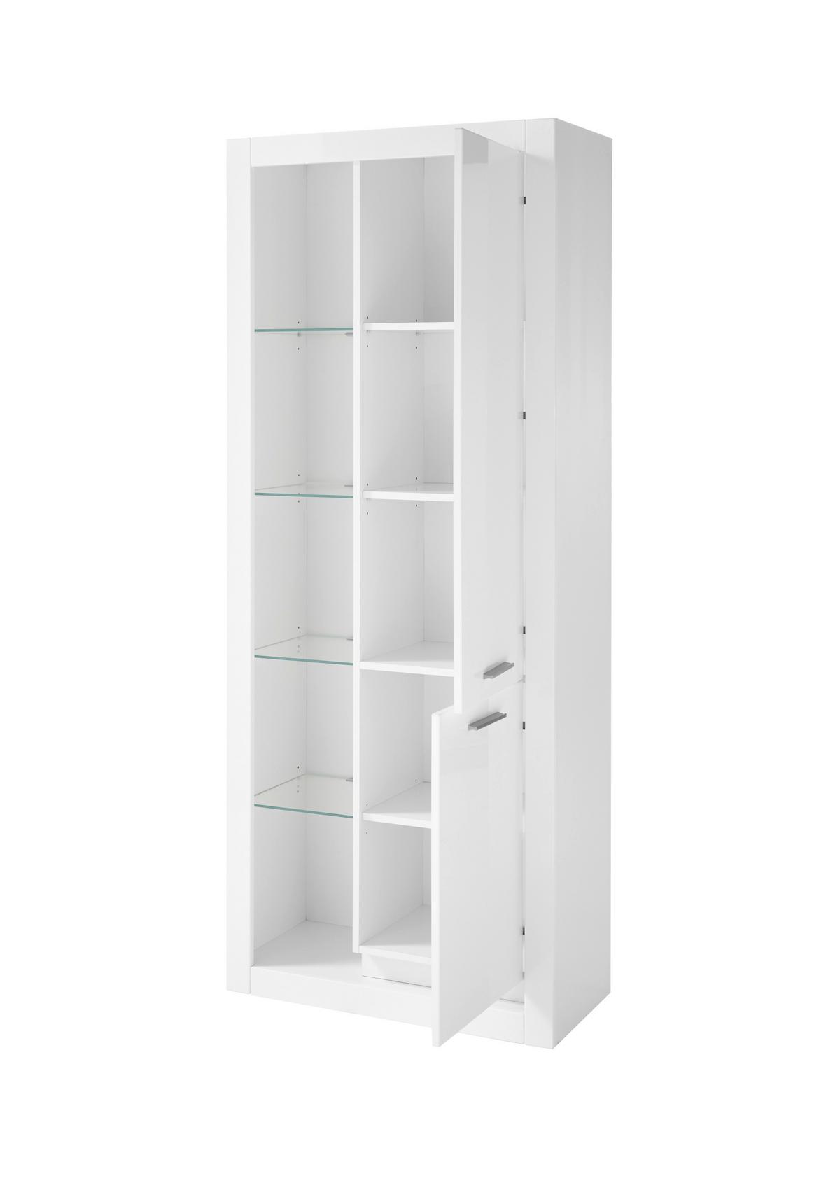 Vitrine Meran Weiß B: 80 cm - Weiß Hochglanz/Weiß, Design, Glas/Holzwerkstoff (80/195/37cm) - MID.YOU