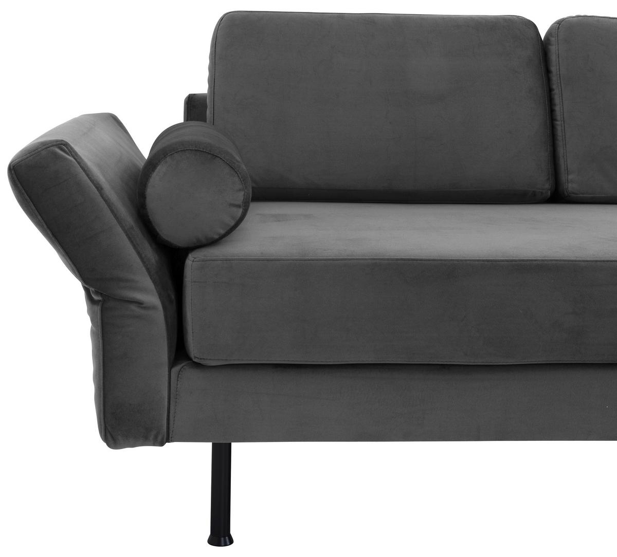 Recamiere Ivo L: 190cm Velours Anthrazit - Anthrazit/Schwarz, Design, Textil (190/87/81cm) - Max Winzer