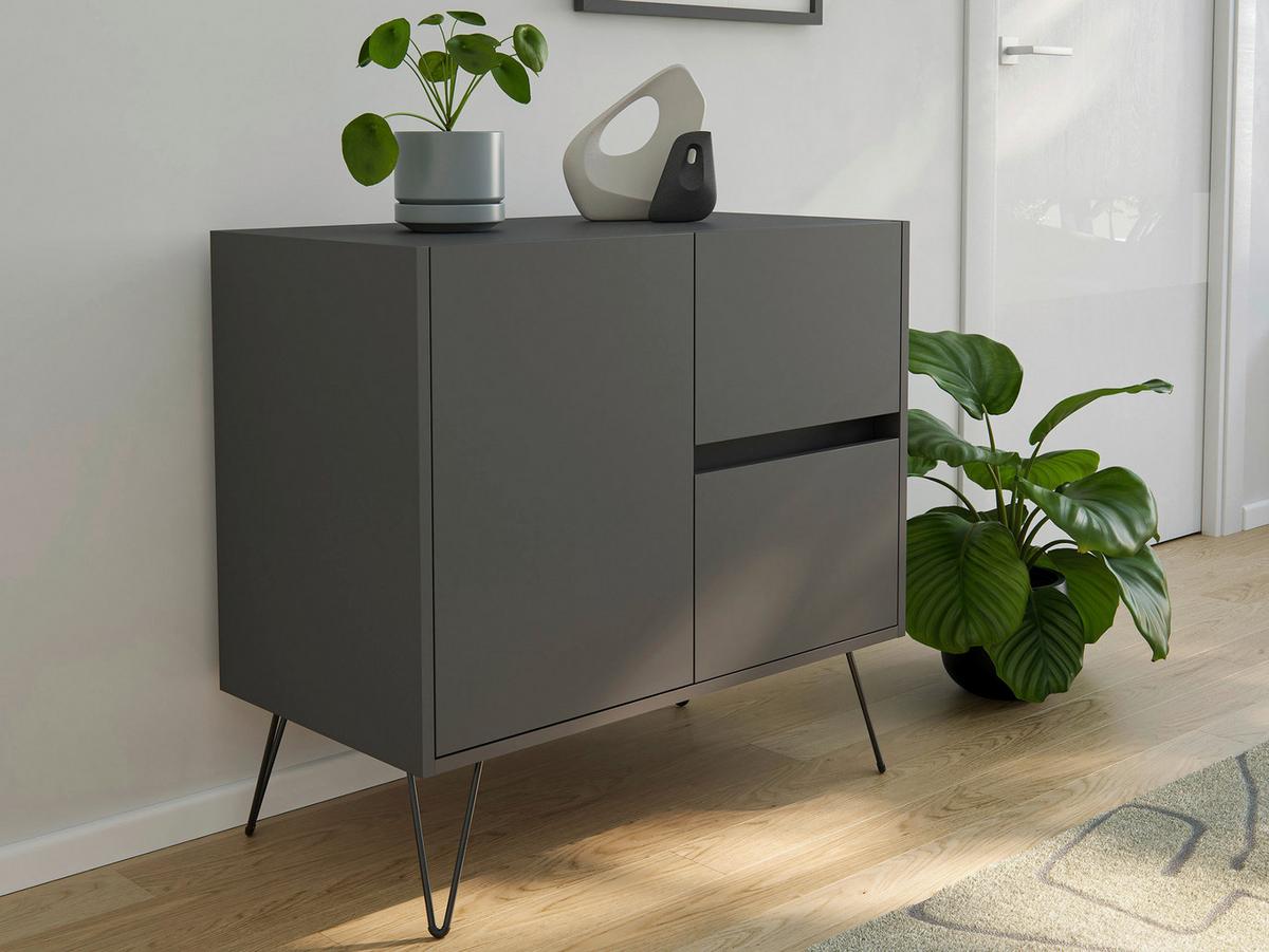 Sideboard Posseik Industrial Graphitfarben B: 79 cm - Graphitfarben/Schwarz, Design, Holzwerkstoff (79/75,8/42cm) - MID.YOU