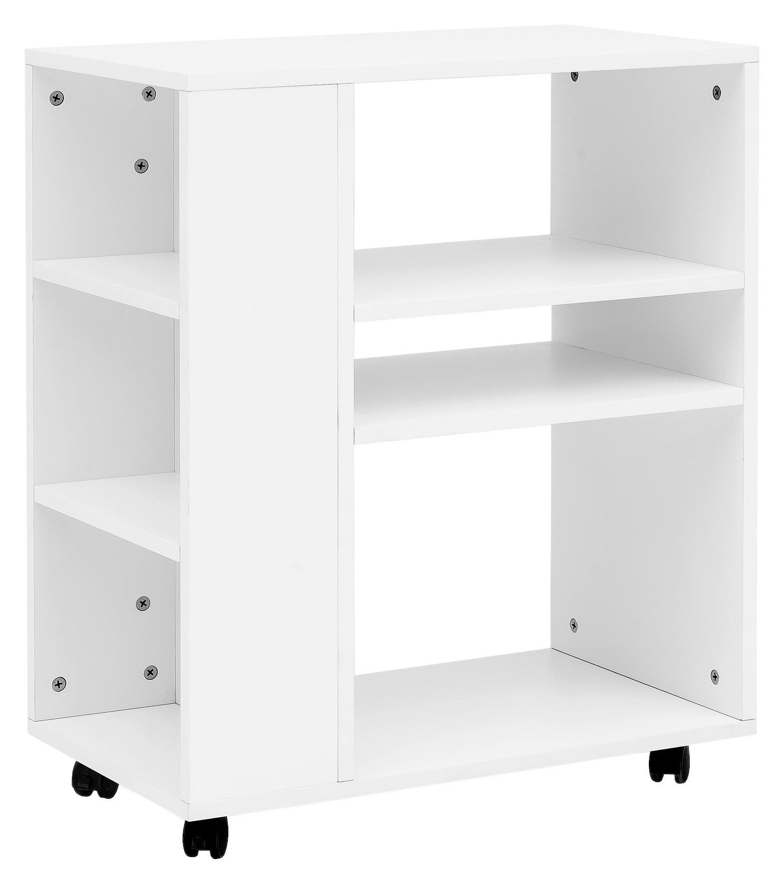 Přístavní stolek/regál bílý s kolečkami - bílá, Konvenční, kompozitní dřevo/plast (60/75/35cm) - MID.YOU