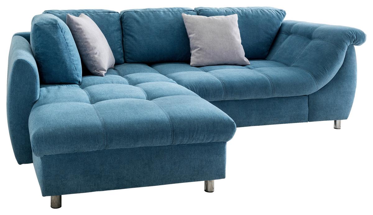 Ecksofa Mit Schlaffunktion Agira Blau 190x250cm - Chromfarben/Blau, Design, Textil (190/250cm) - Livetastic