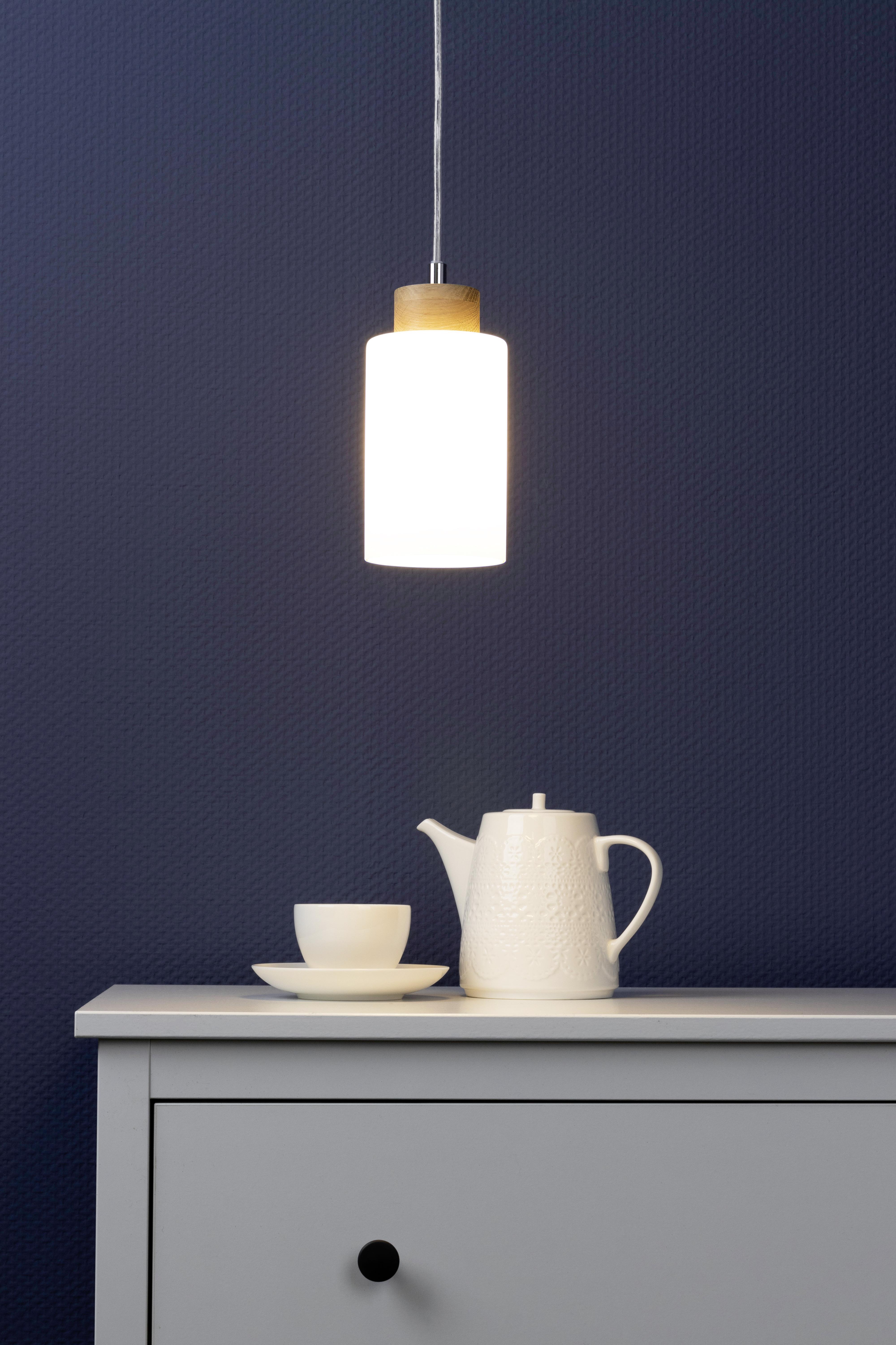 Hängeleuchte Bosco H: 110 cm 1-Flammig, Echtholz/Milchglas - Weiß, Basics, Glas/Holz (15/110cm)