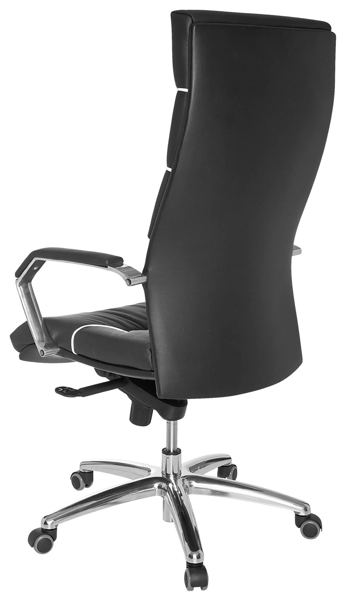 Chefsessel Ferrol + Armstützen Leder Schwarz Bis 120 Kg - Chromfarben/Schwarz, Design, Leder/Kunststoff (60/126/55cm) - MID.YOU