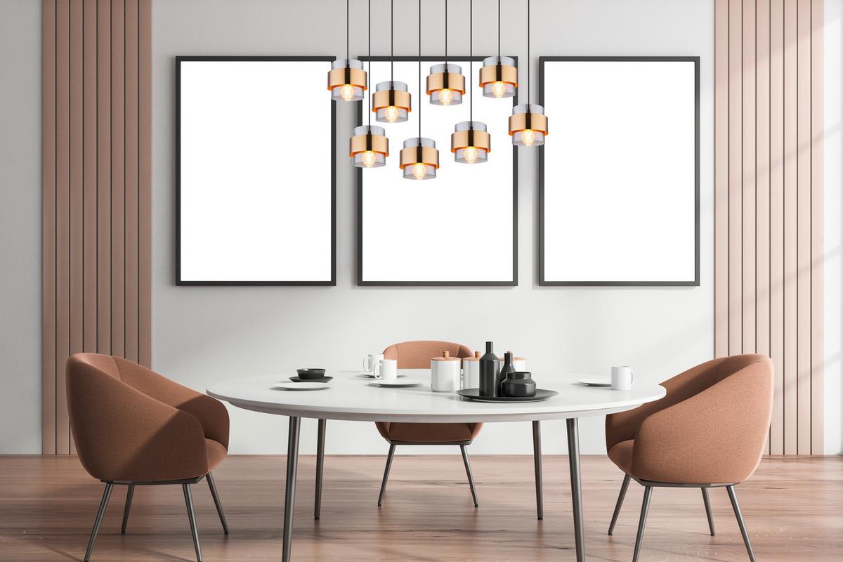 Függőlámpa 15560-8h - fekete/sárgarézszínű, Design, üveg/fém (103/31,5/120cm)