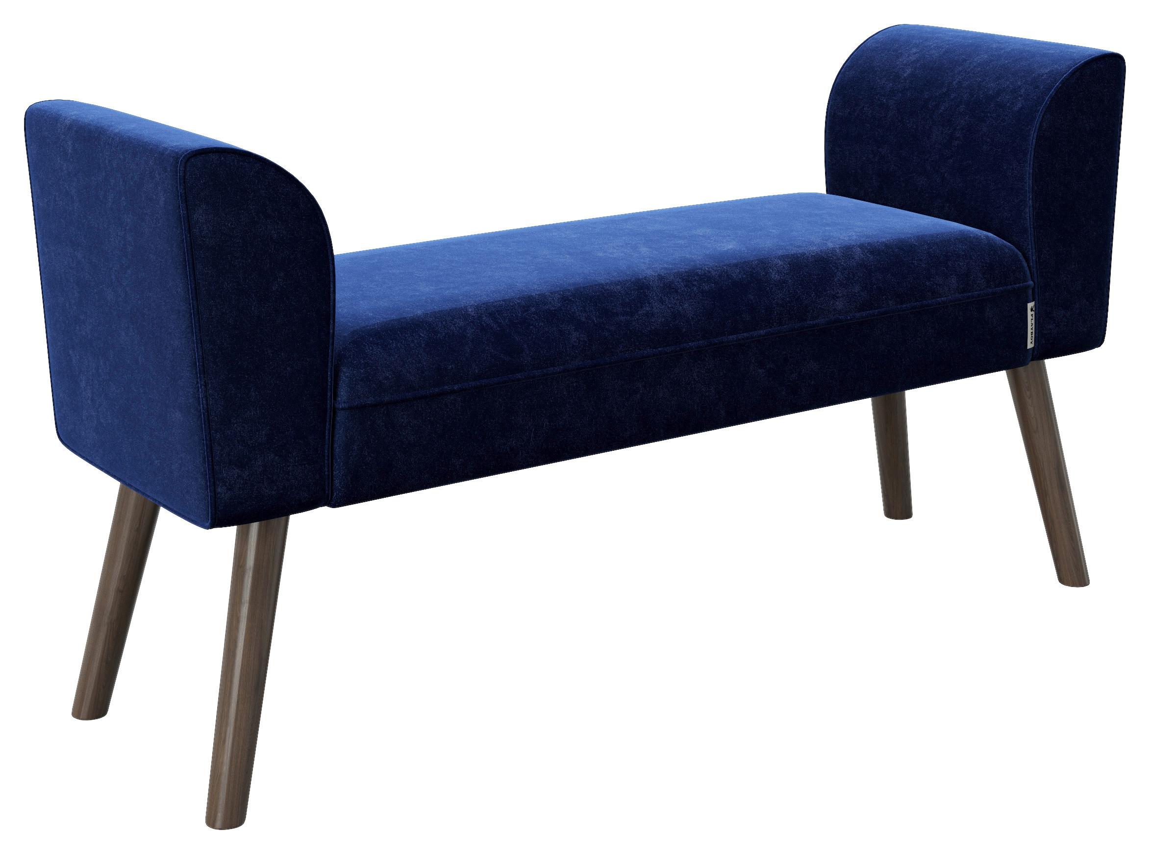Hockerbank Tiffany Samt Blau H: 54,5 Cm Füße Mangoholz - Braun/Grau, MODERN, Textil (92,7/54,5/30cm) - Playboy