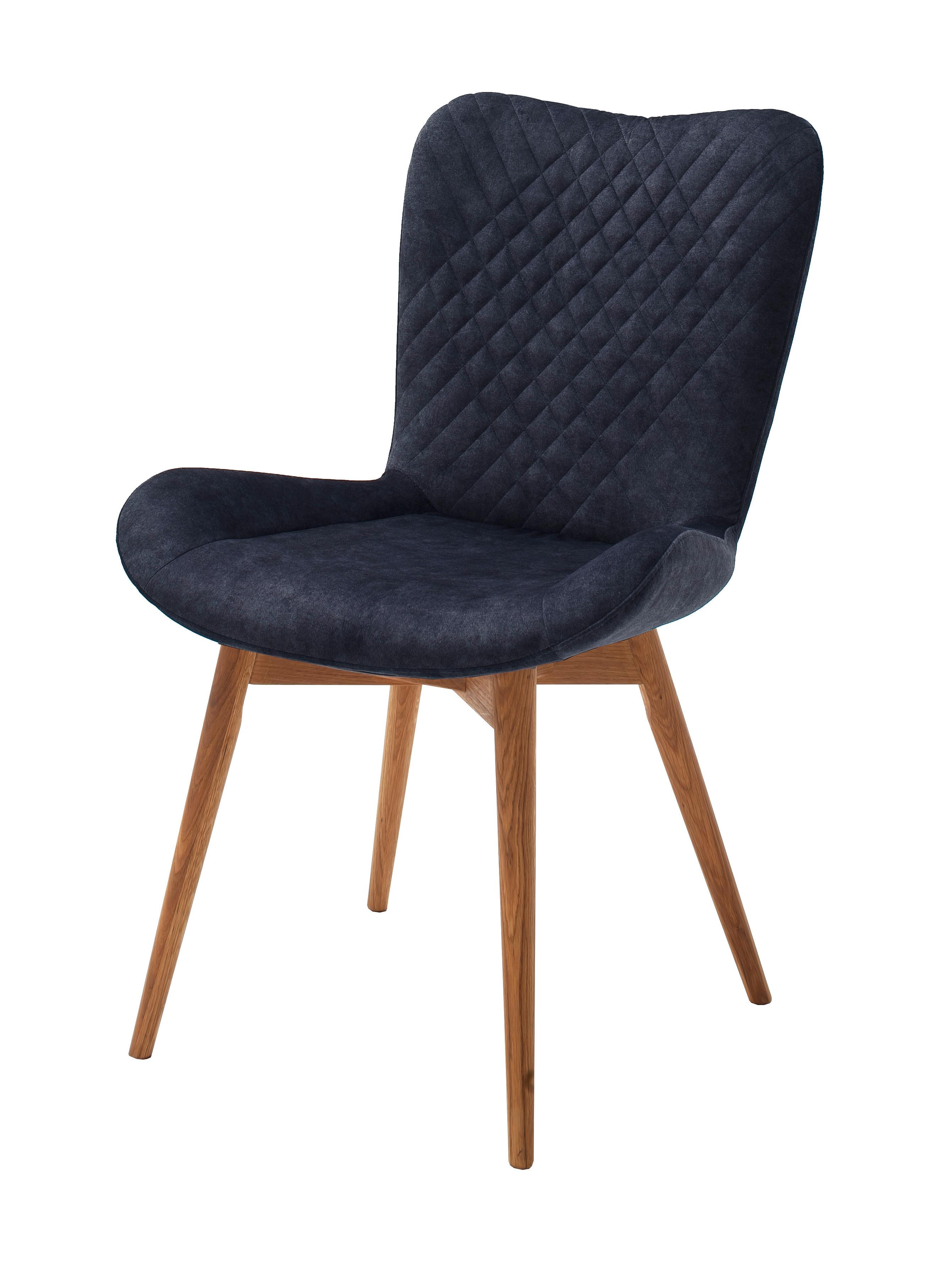 Stuhl Sarander Dunkelblau Echtholz-Beine - Wildeiche/Dunkelblau, Basics, Holz/Textil (58/88/67cm) - MID.YOU
