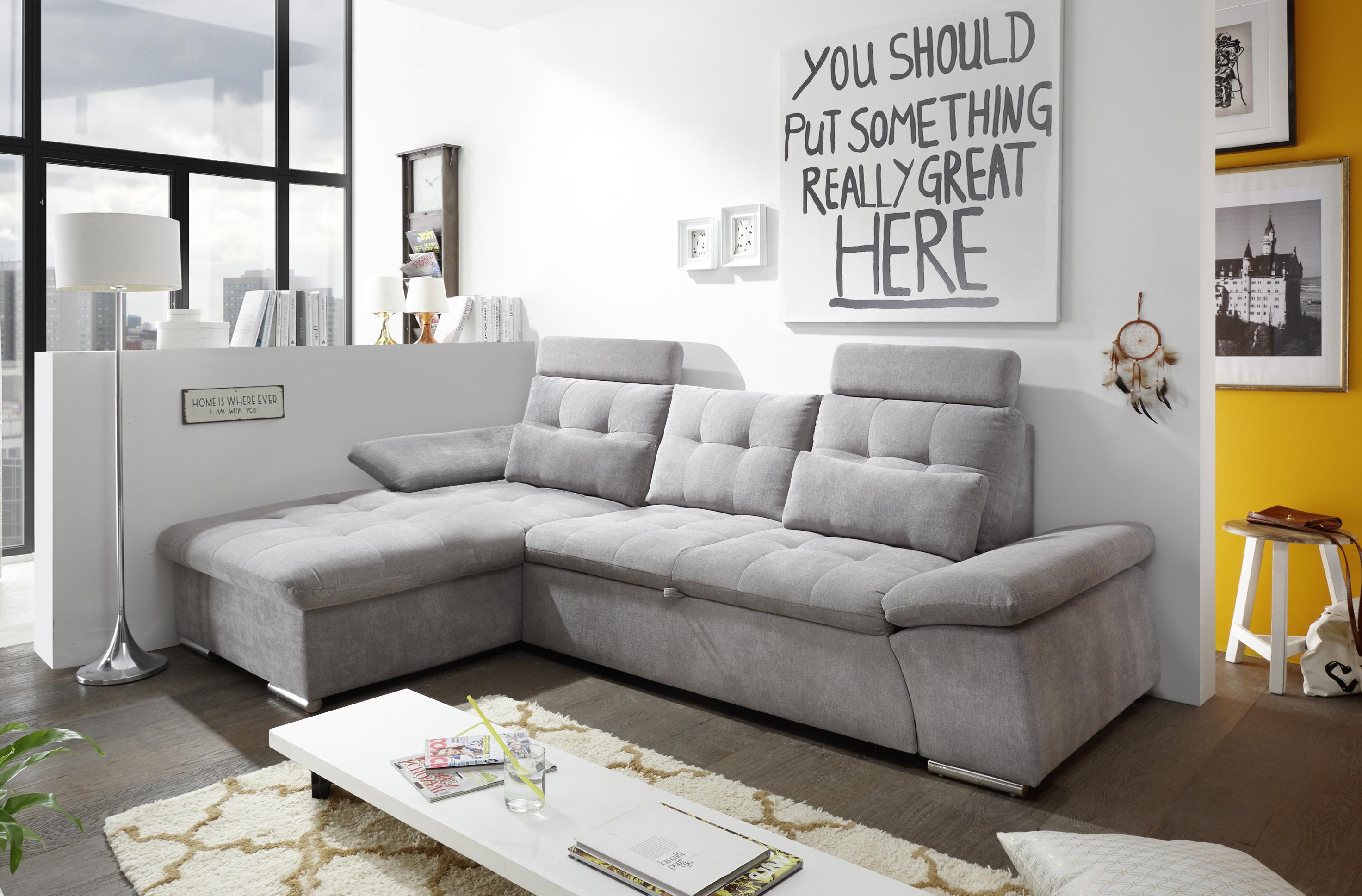 Ecksofa mit Schlaffunktion Nalo Longchair, Webstoff - Schlammfarben/Silberfarben, KONVENTIONELL, Holzwerkstoff/Textil (170/268cm) - MID.YOU