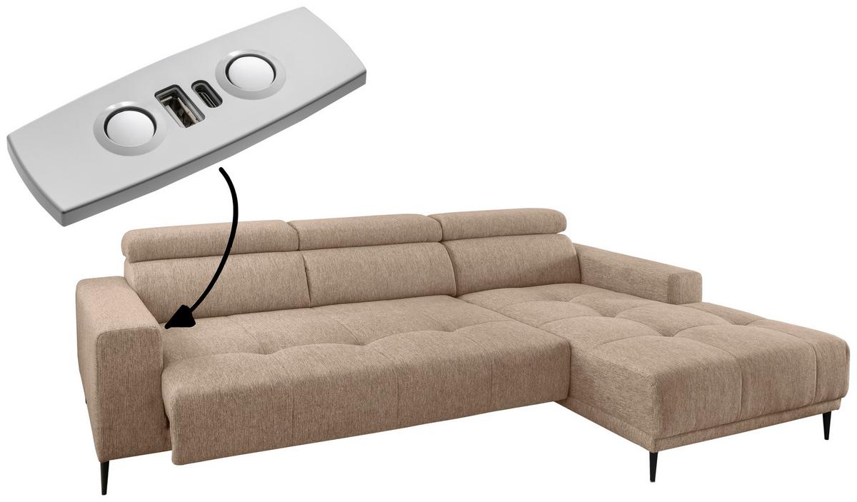 Ecksofa Intera Hellbraun S: 276x188 Cm - Hellbraun/Schwarz, KONVENTIONELL, Textil (276/188cm) - Livetastic