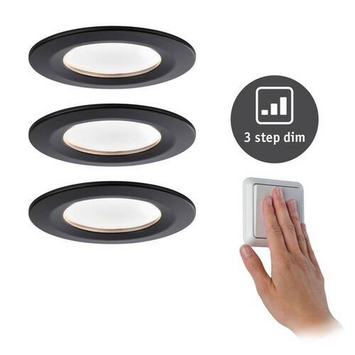Deckenleuchte 3er-Set Ø 7,8 cm, dimmbar, Rund - Schwarz, Basics, Metall (7,8cm) - Paulmann
