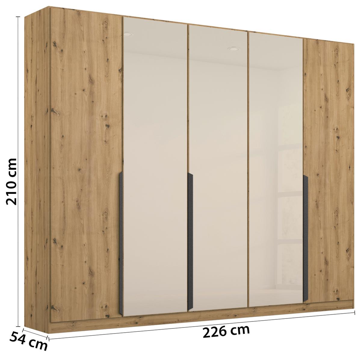 Drehtürenschrank Artemis 225cm Champagnerfarben/eiche Dekor - Champagner/Eiche Artisan, MODERN, Glas/Holzwerkstoff (225/210/54cm) - Rauch Möbel