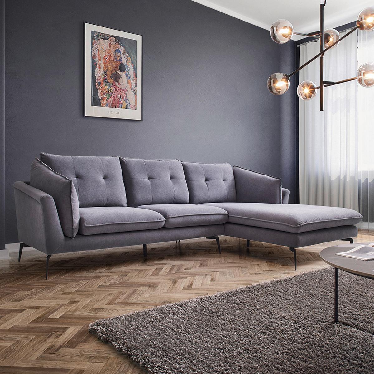 Sedací souprava SANDRO šedá - šedá/černá, Moderní, kov/dřevo (258/86/160cm) - Bessagi Home