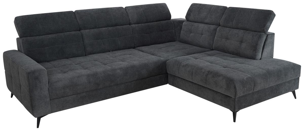 Ecksofa Barletta New Dunkelgrau, Lf: 146x227 cm - Dunkelgrau/Schwarz, ROMANTIK / LANDHAUS, Textil (289/228cm) - Luca Bessoni