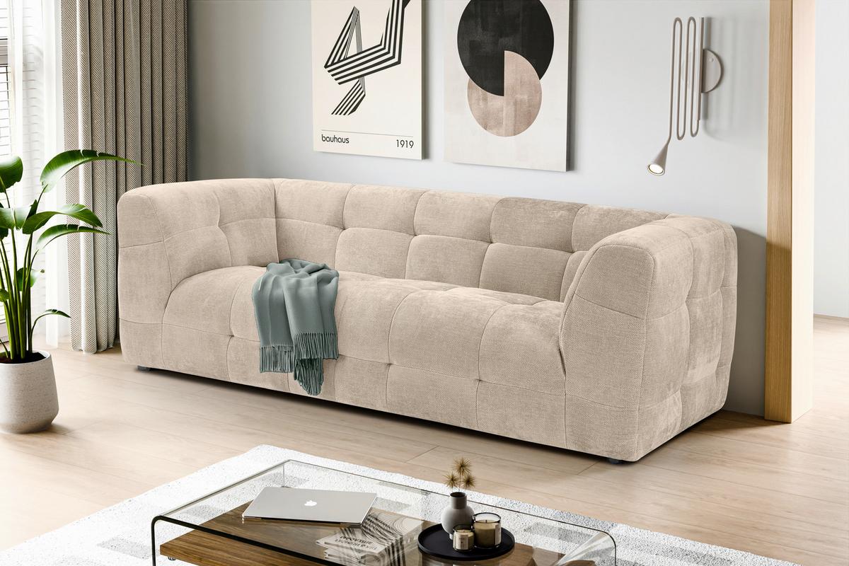 3-Sitzer-Sofa Tenso Beige B: 217cm - Beige/Schwarz, Basics, Holz/Textil (217/72/96cm) - MID.YOU