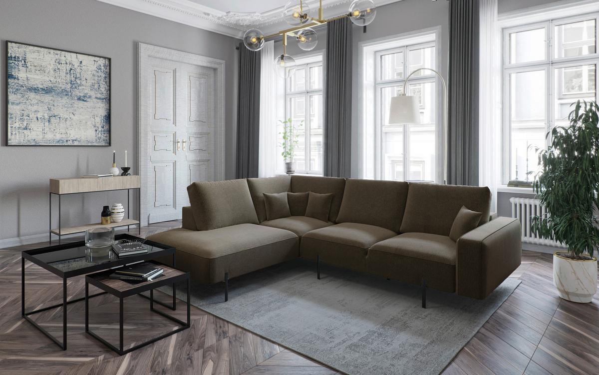 Ecksofa Celaya Braun S: 223x280 Cm - Schwarz/Braun, Design, Textil (223/280cm) - Livetastic