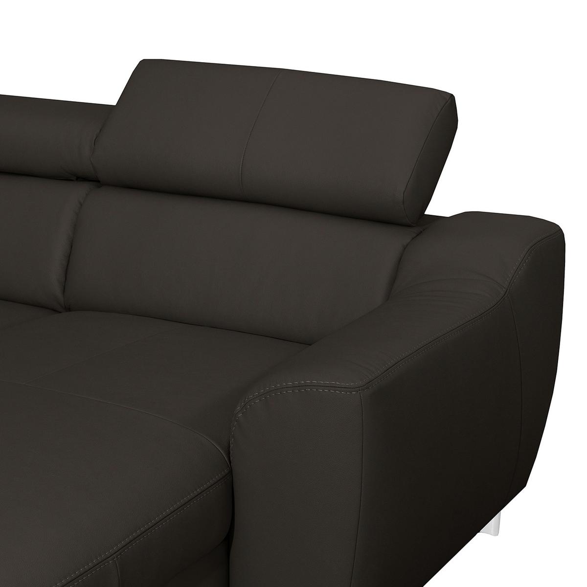 Wohnlandschaft Aspen Dbraun U-Form: 208 Cm - Chromfarben/Dunkelbraun, Design, Leder/Textil (208/315/175cm) - Livetastic