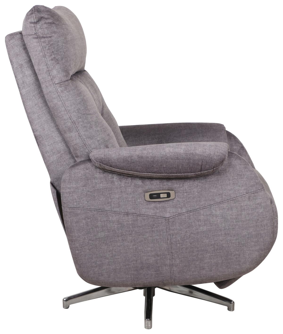 Elektrické TV křeslo MOON, šedá, relax.funkce, do 140 kg - šedá/barvy chromu, Moderní, kov/textil (72/107/159cm)